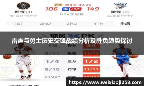 雷霆与勇士历史交锋战绩分析及胜负趋势探讨